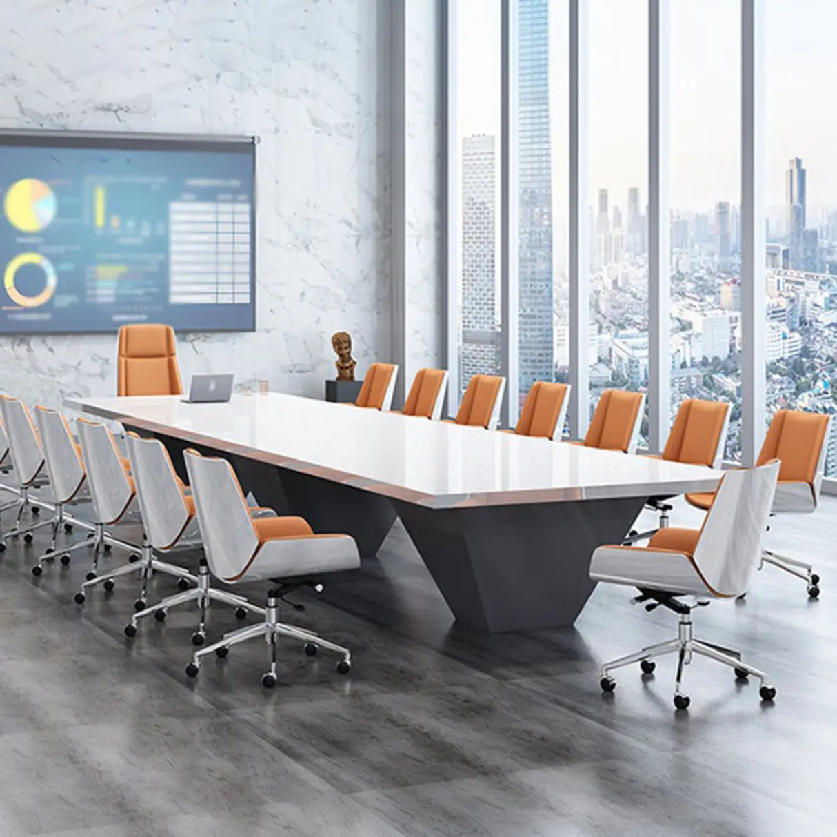 Contemporary High-Back Leather Swivel Orange Task Chair Image - 20