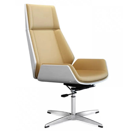 Contemporary High-Back Leather Swivel Orange Task Chair Image - 2
