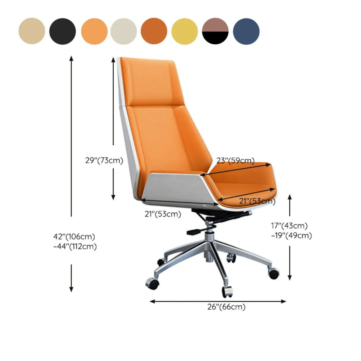 Contemporary High-Back Leather Swivel Orange Task Chair 