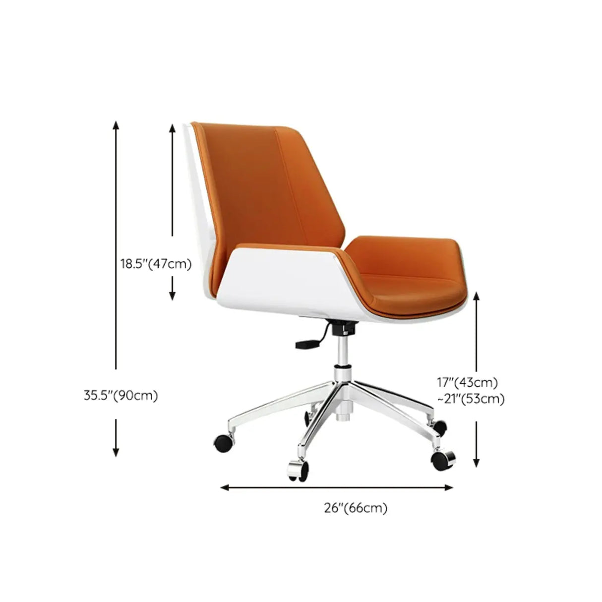 Contemporary High-Back Leather Swivel Orange Task Chair Image - 25