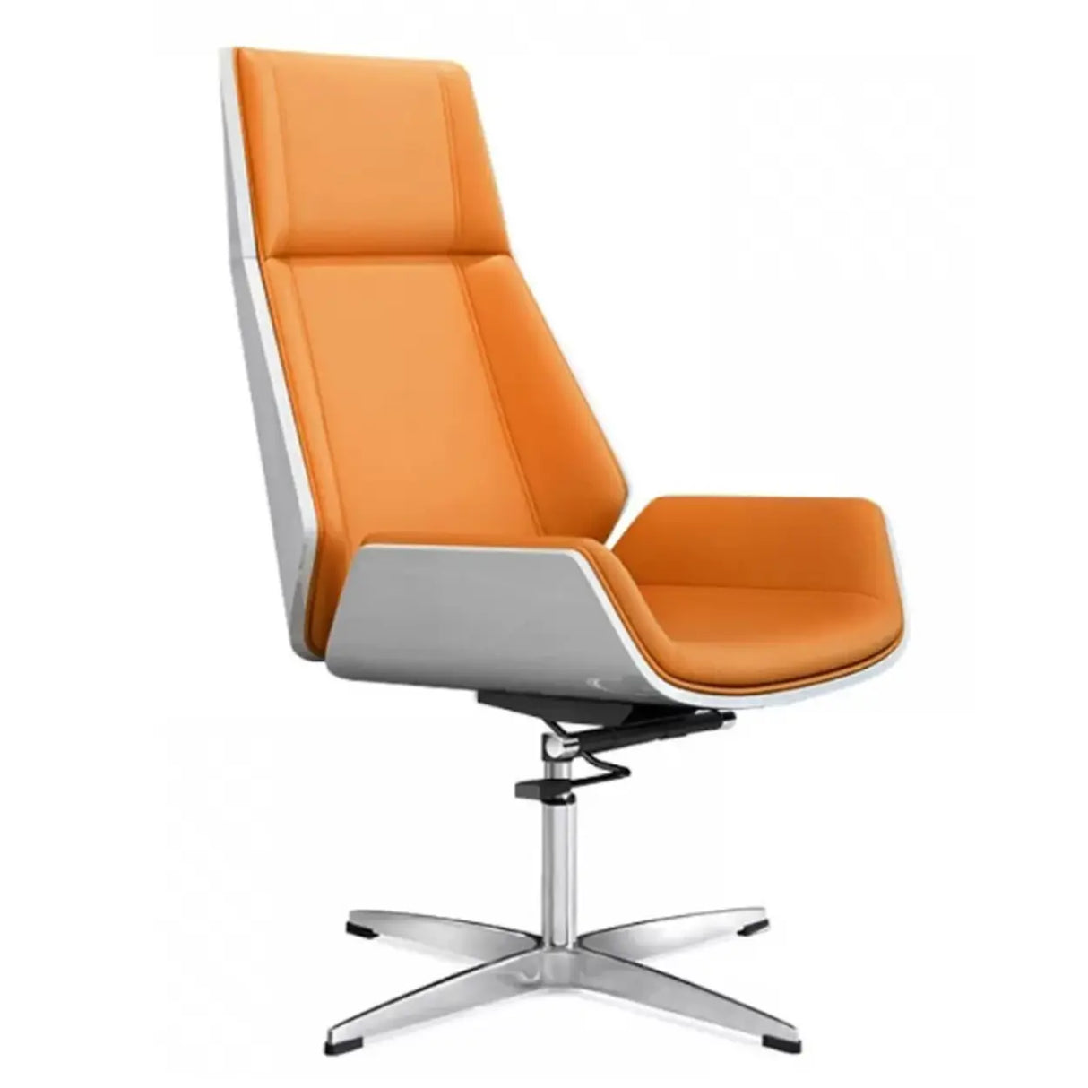 Contemporary High-Back Leather Swivel Orange Task Chair Image - 6