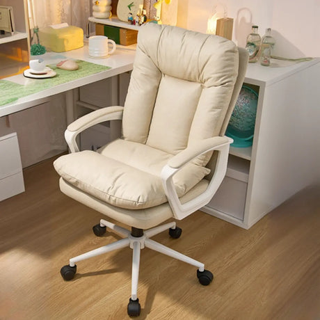 Contemporary Khaki Saddle Leather Adjustable Office Chair Image - 2