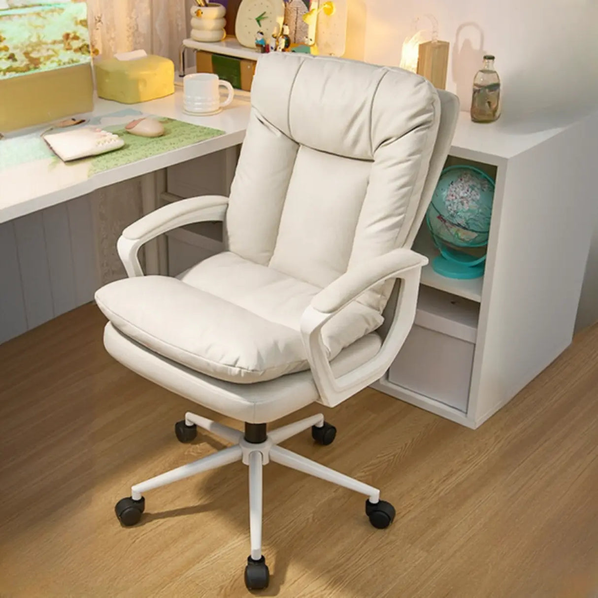 Contemporary Khaki Saddle Leather Adjustable Office Chair Image - 3