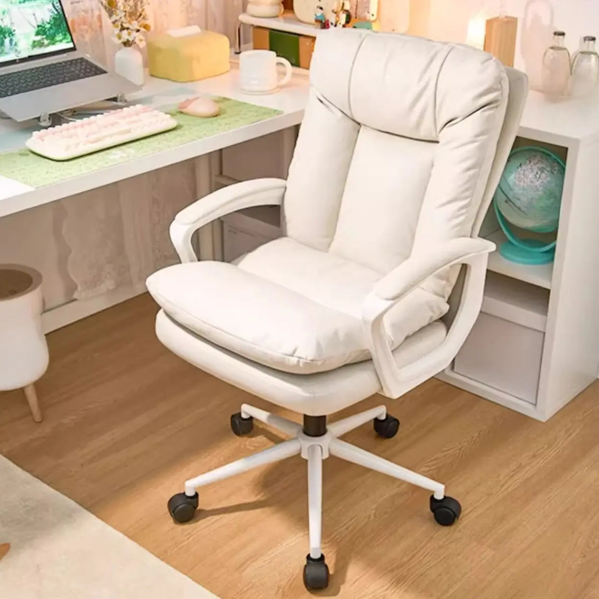 Contemporary Khaki Saddle Leather Adjustable Office Chair Image - 4