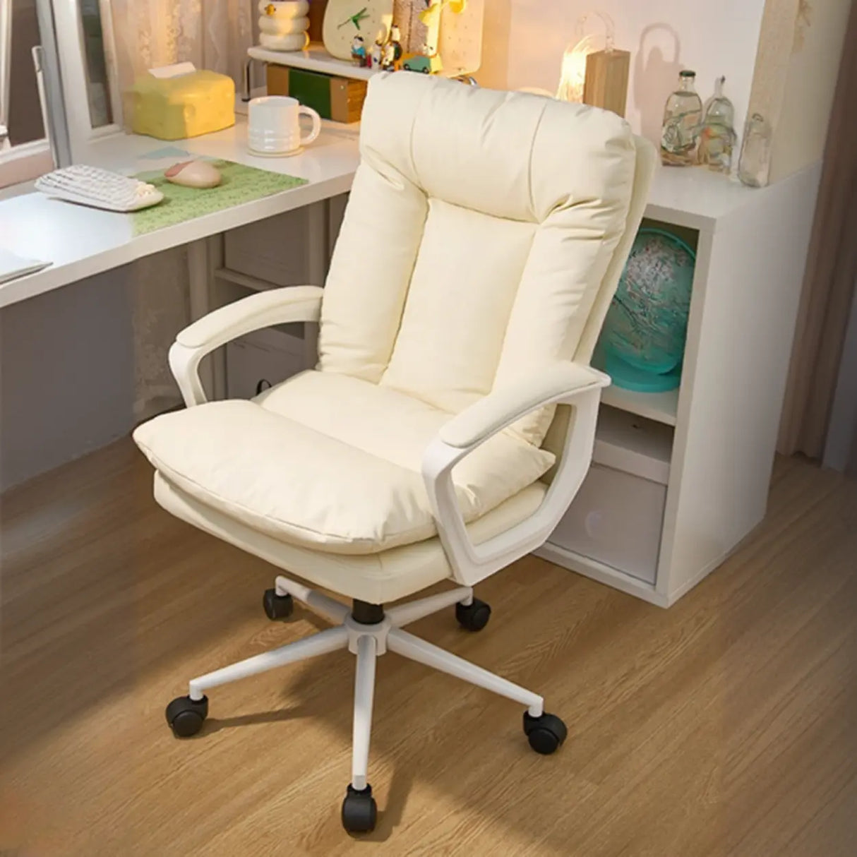 Contemporary Khaki Saddle Leather Adjustable Office Chair Image - 7