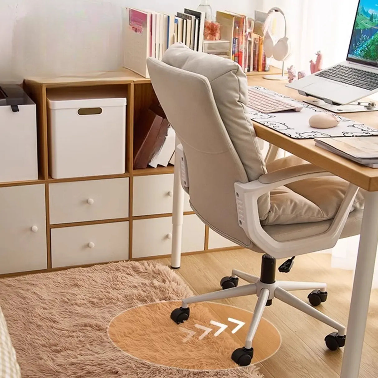 Contemporary Khaki Saddle Leather Adjustable Office Chair Image - 8