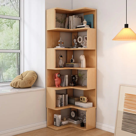 Contemporary L-Shaped Wood Corner Display Bookcase Image - 1