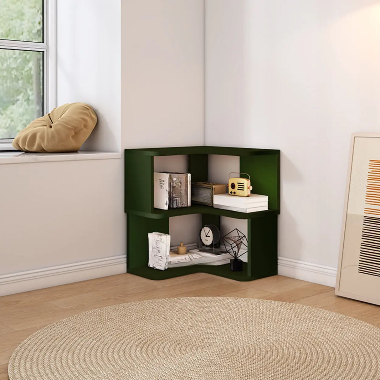 Contemporary L-Shaped Wood Corner Display Bookcase Image - 11