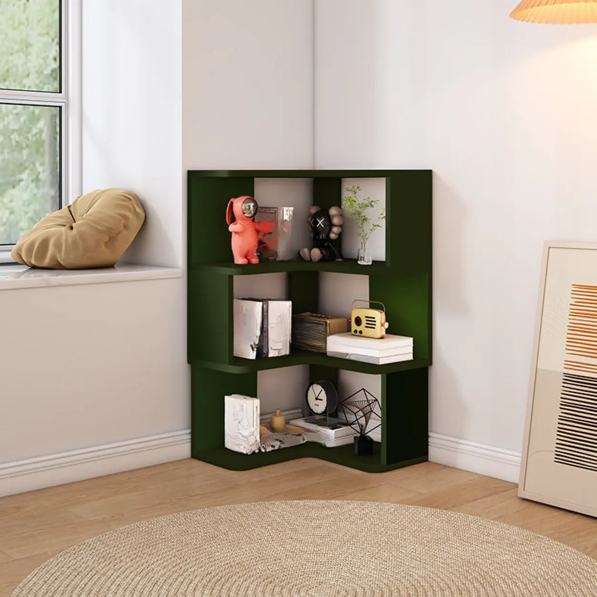 Contemporary L-Shaped Wood Corner Display Bookcase Image - 12