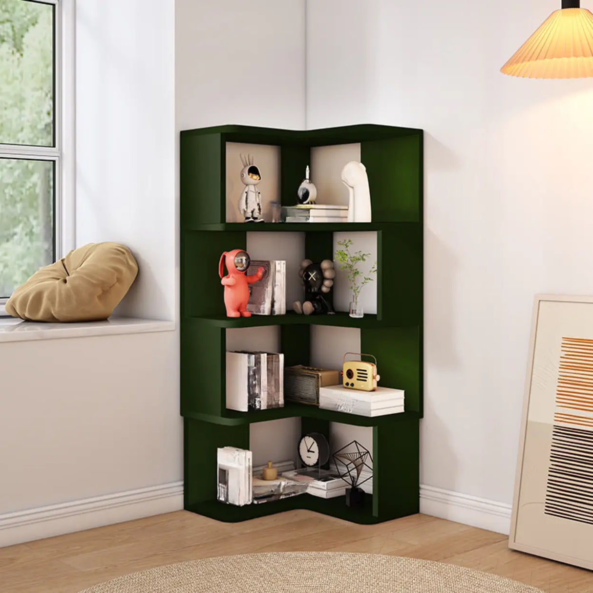 Contemporary L-Shaped Wood Corner Display Bookcase Image - 13