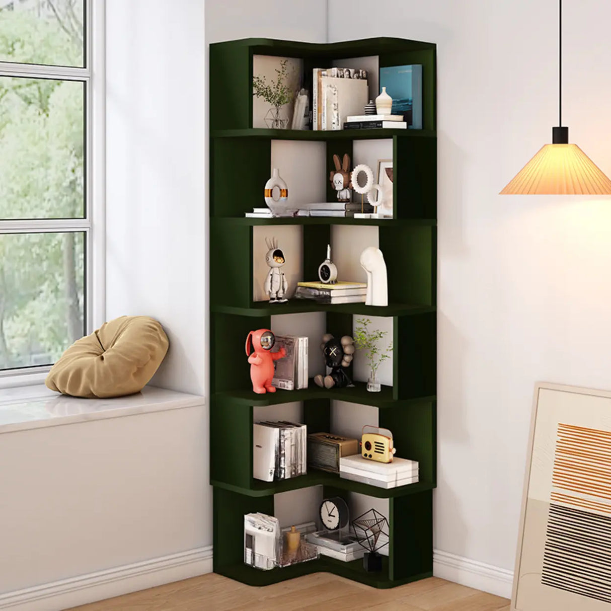 Contemporary L-Shaped Wood Corner Display Bookcase Image - 14