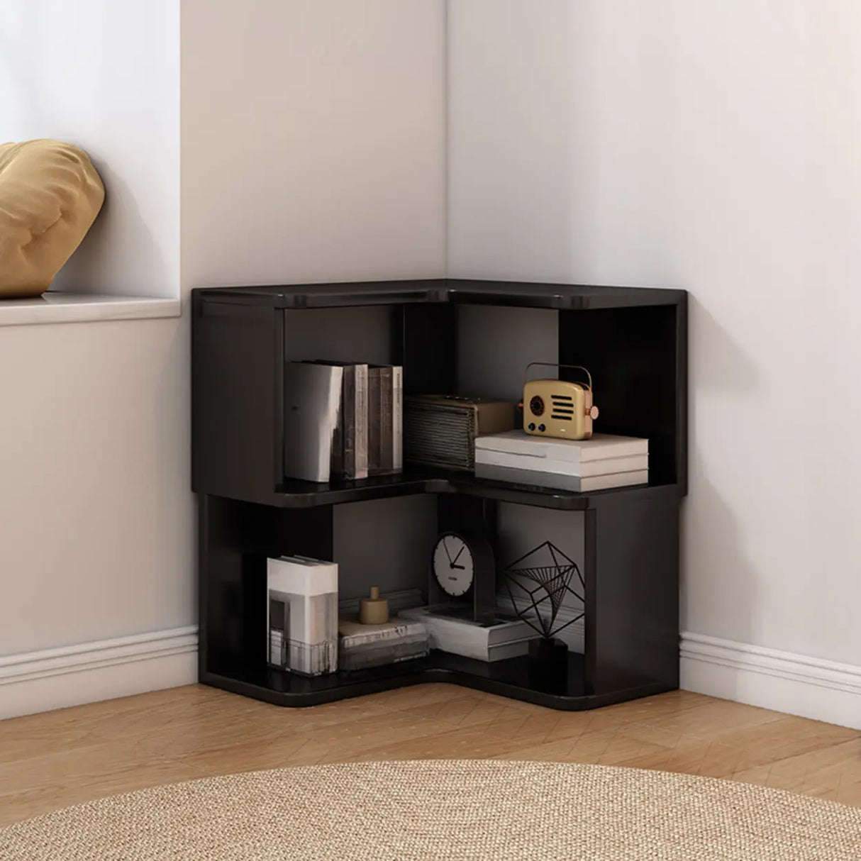 Contemporary L-Shaped Wood Corner Display Bookcase Image - 15