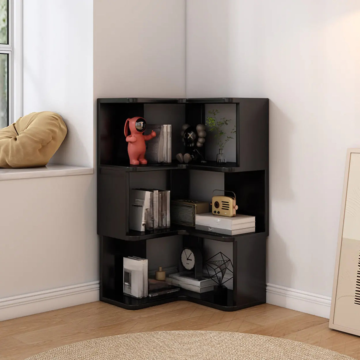 Contemporary L-Shaped Wood Corner Display Bookcase Image - 16