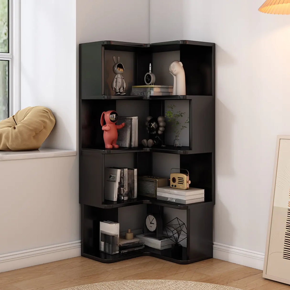 Contemporary L-Shaped Wood Corner Display Bookcase Image - 17