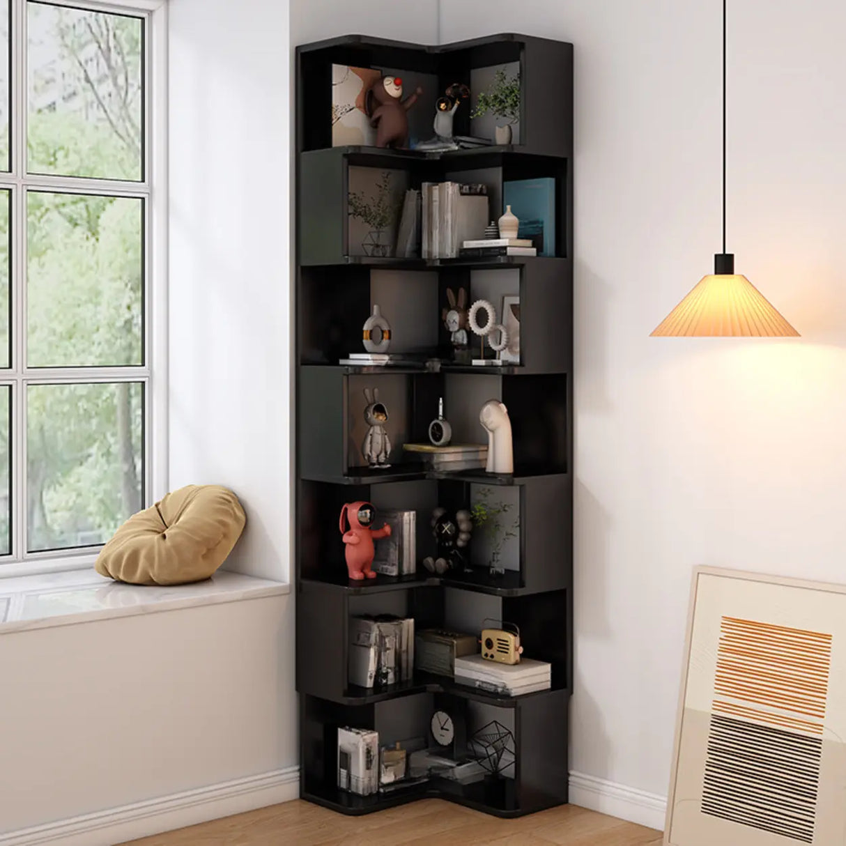Contemporary L-Shaped Wood Corner Display Bookcase Image - 19