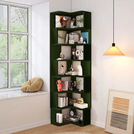Contemporary L-Shaped Wood Corner Display Bookcase Image - 2