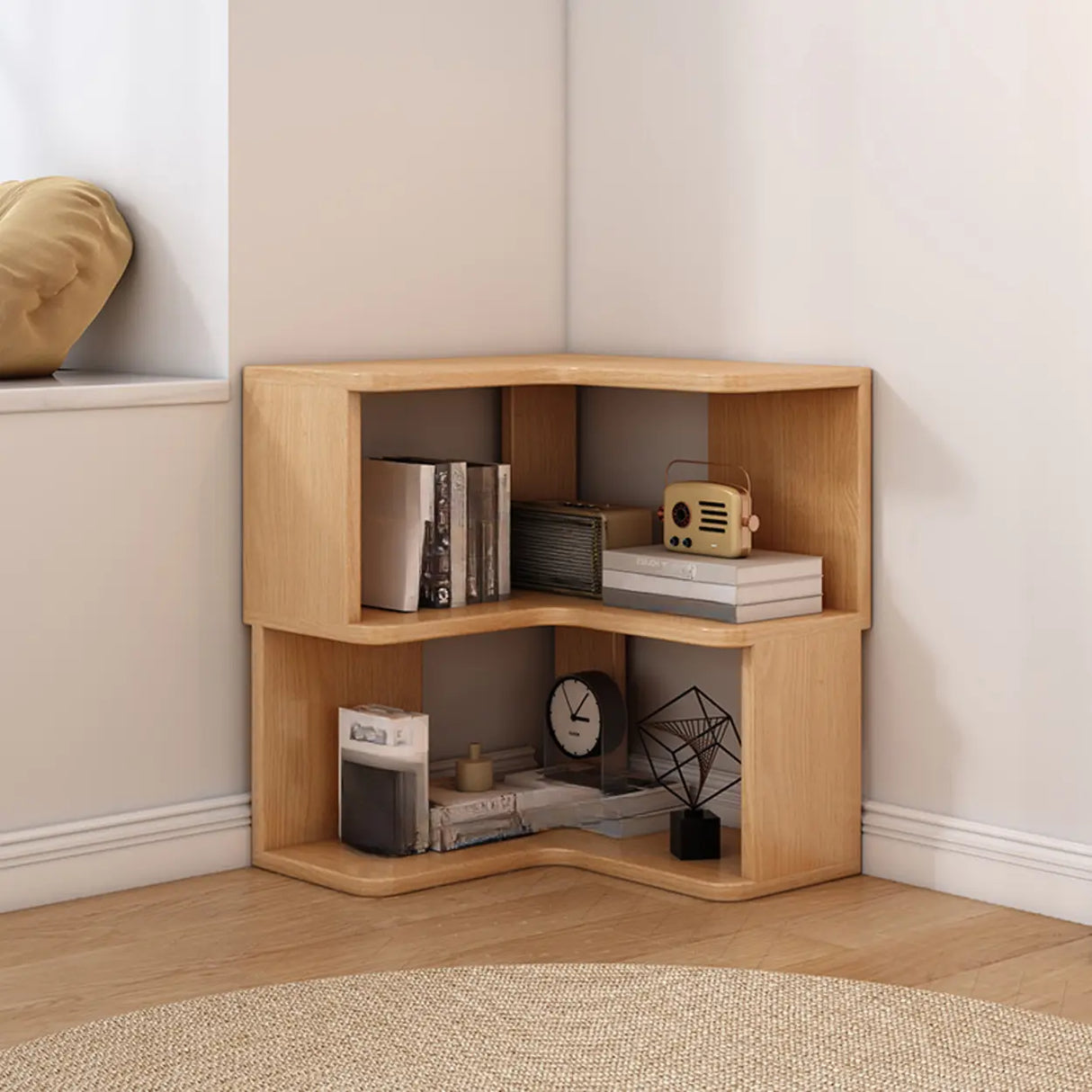 Contemporary L-Shaped Wood Corner Display Bookcase Image - 20