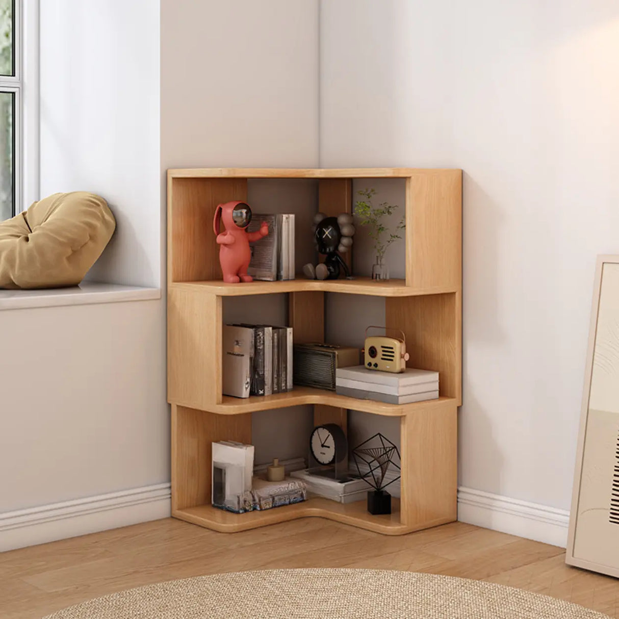 Contemporary L-Shaped Wood Corner Display Bookcase Image - 21