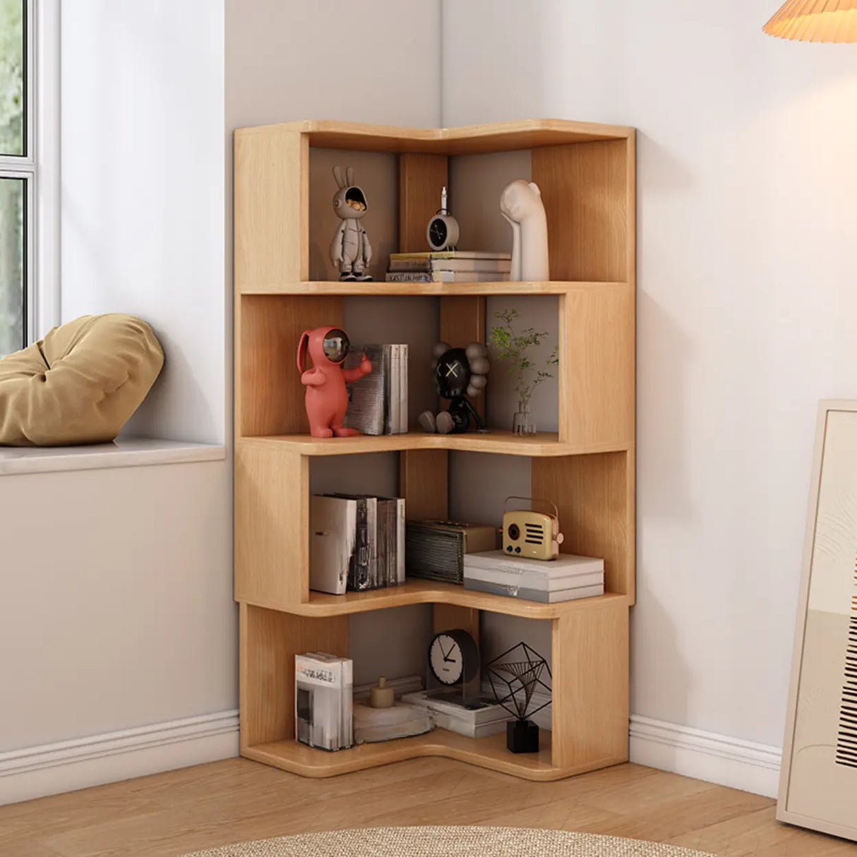 Contemporary L-Shaped Wood Corner Display Bookcase Image - 22