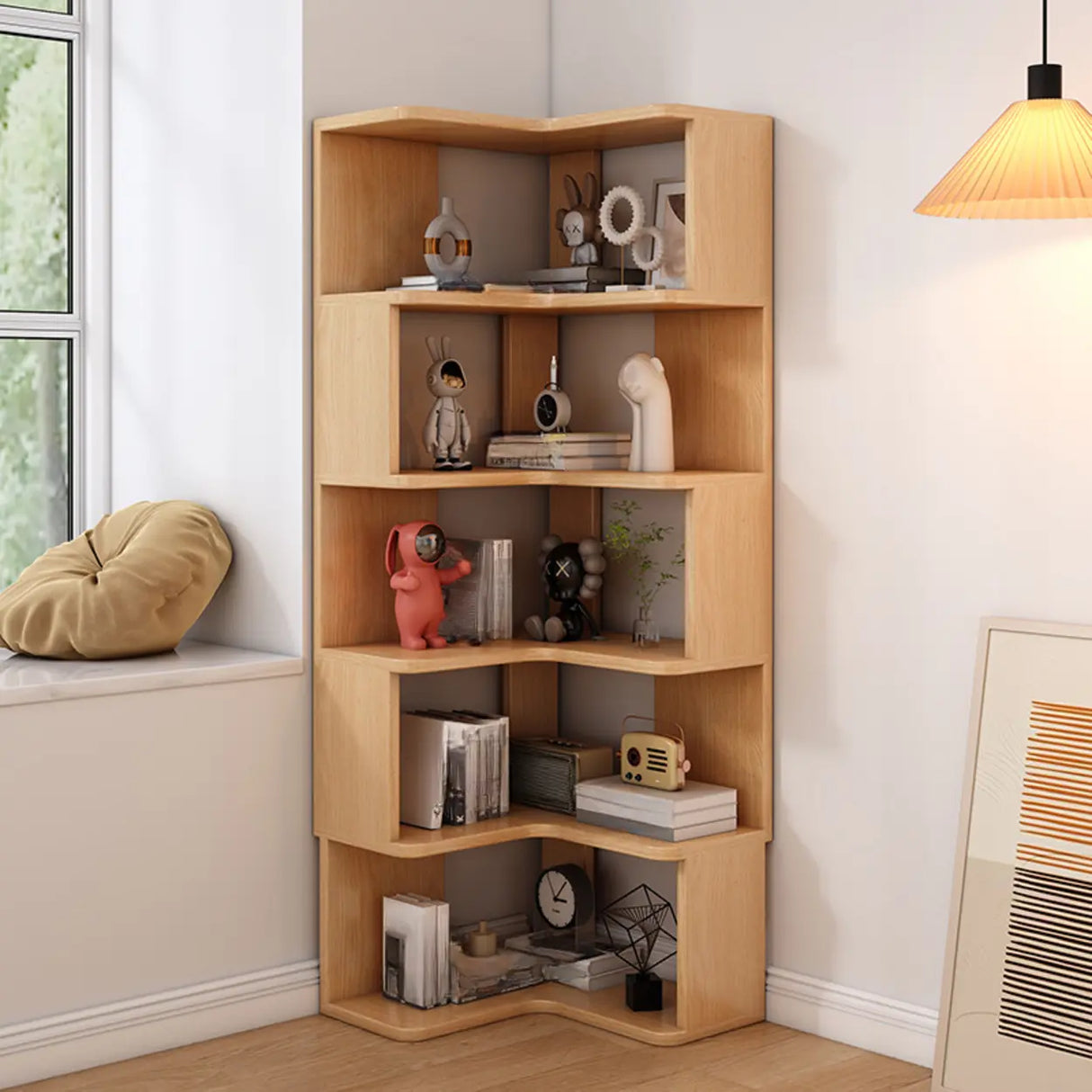 Contemporary L-Shaped Wood Corner Display Bookcase Image - 23
