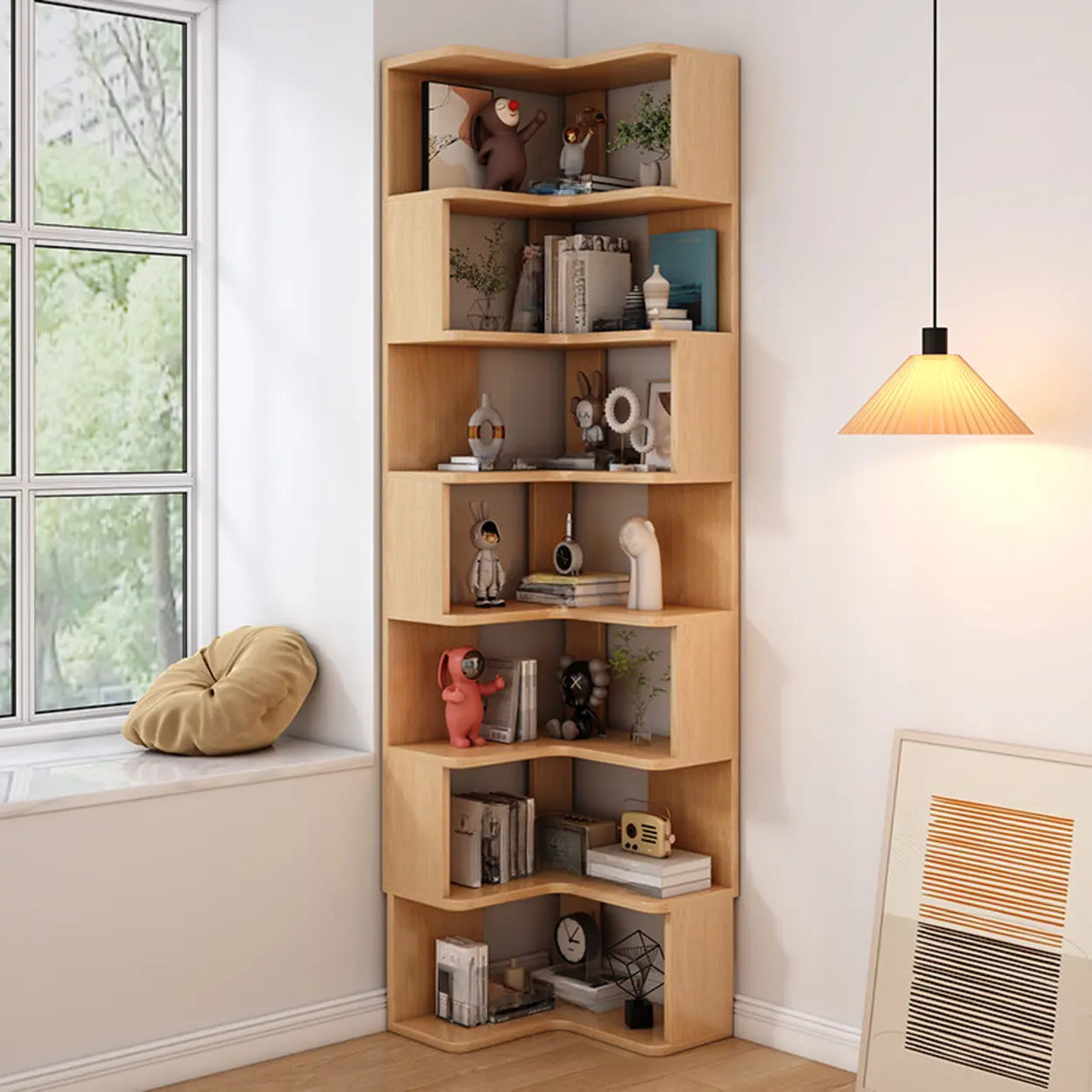 Contemporary L-Shaped Wood Corner Display Bookcase Image - 24