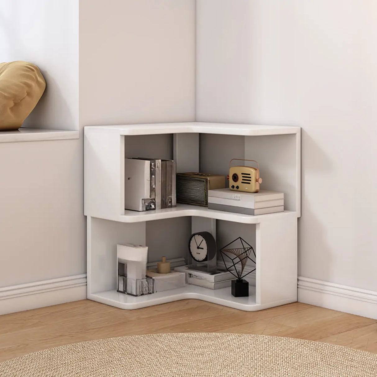 Contemporary L-Shaped Wood Corner Display Bookcase Image - 25