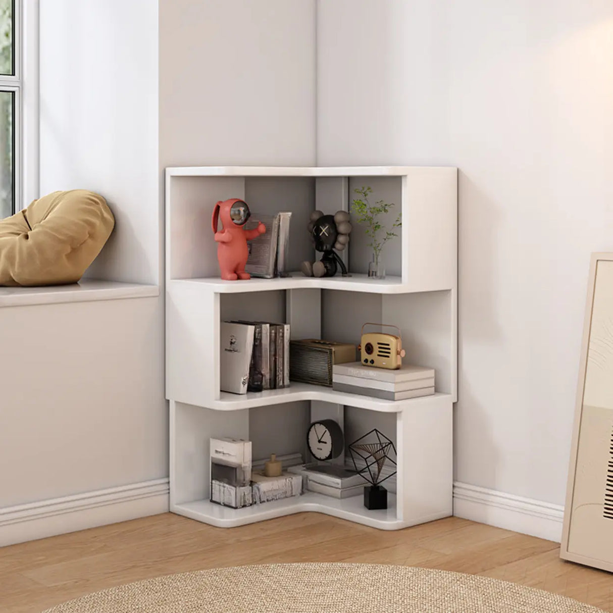 Contemporary L-Shaped Wood Corner Display Bookcase Image - 26