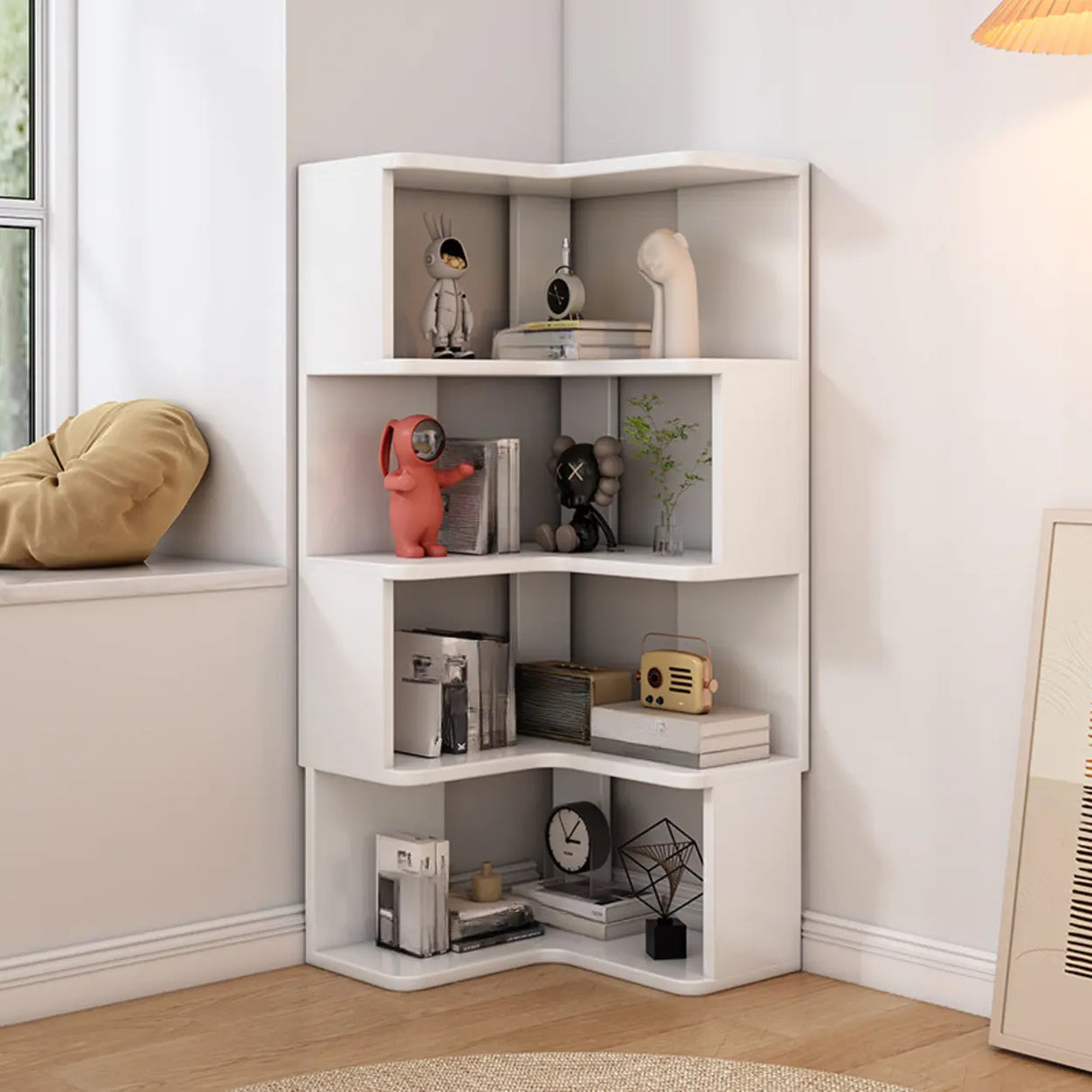 Contemporary L-Shaped Wood Corner Display Bookcase Image - 27