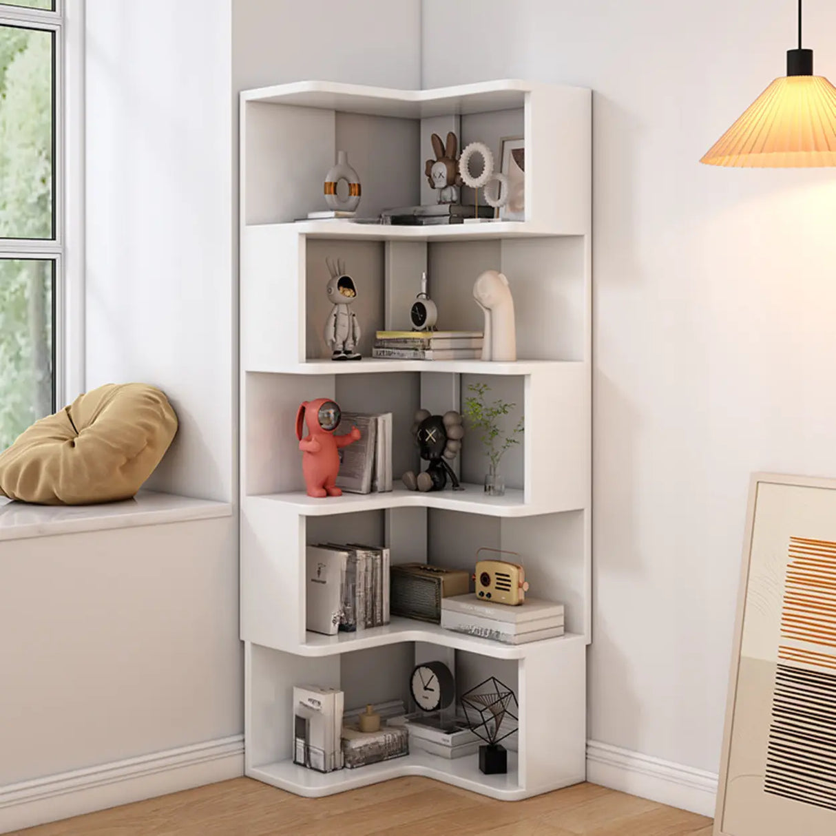 Contemporary L-Shaped Wood Corner Display Bookcase Image - 28