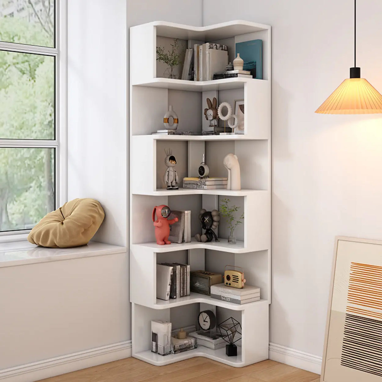 Contemporary L-Shaped Wood Corner Display Bookcase Image - 29