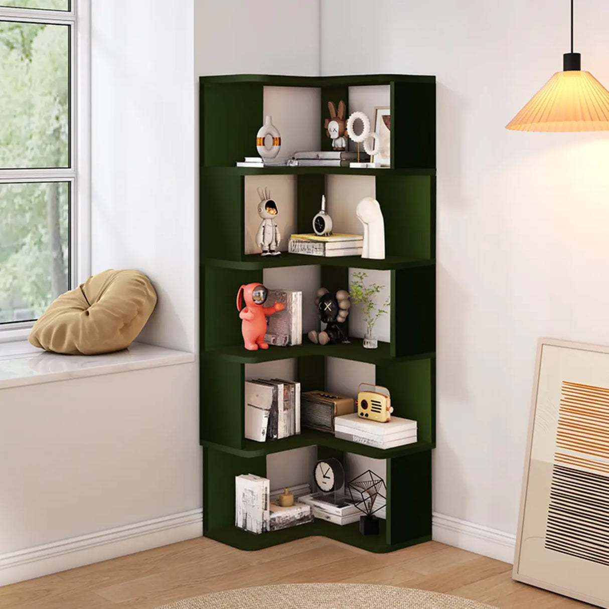 Contemporary L-Shaped Wood Corner Display Bookcase Image - 4