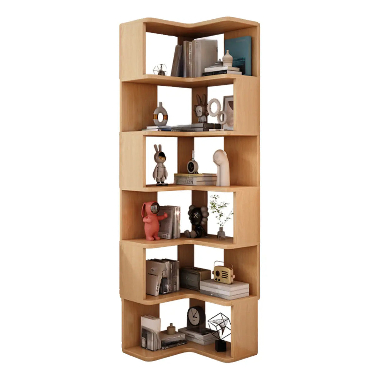 Contemporary L-Shaped Wood Corner Display Bookcase Image - 5