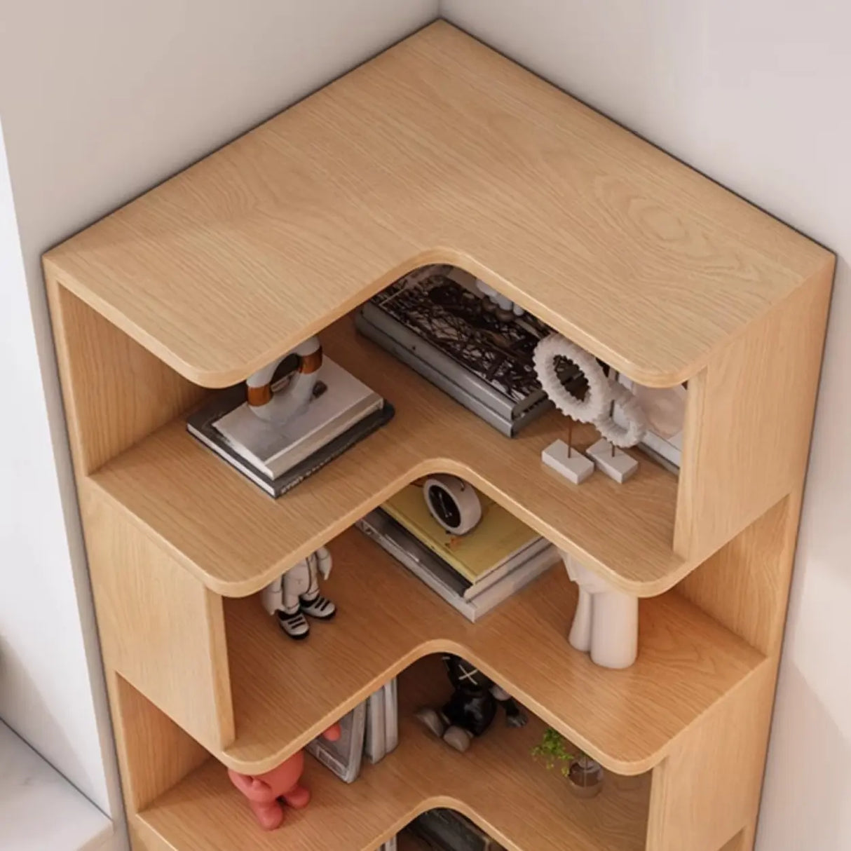 Contemporary L-Shaped Wood Corner Display Bookcase Image - 6