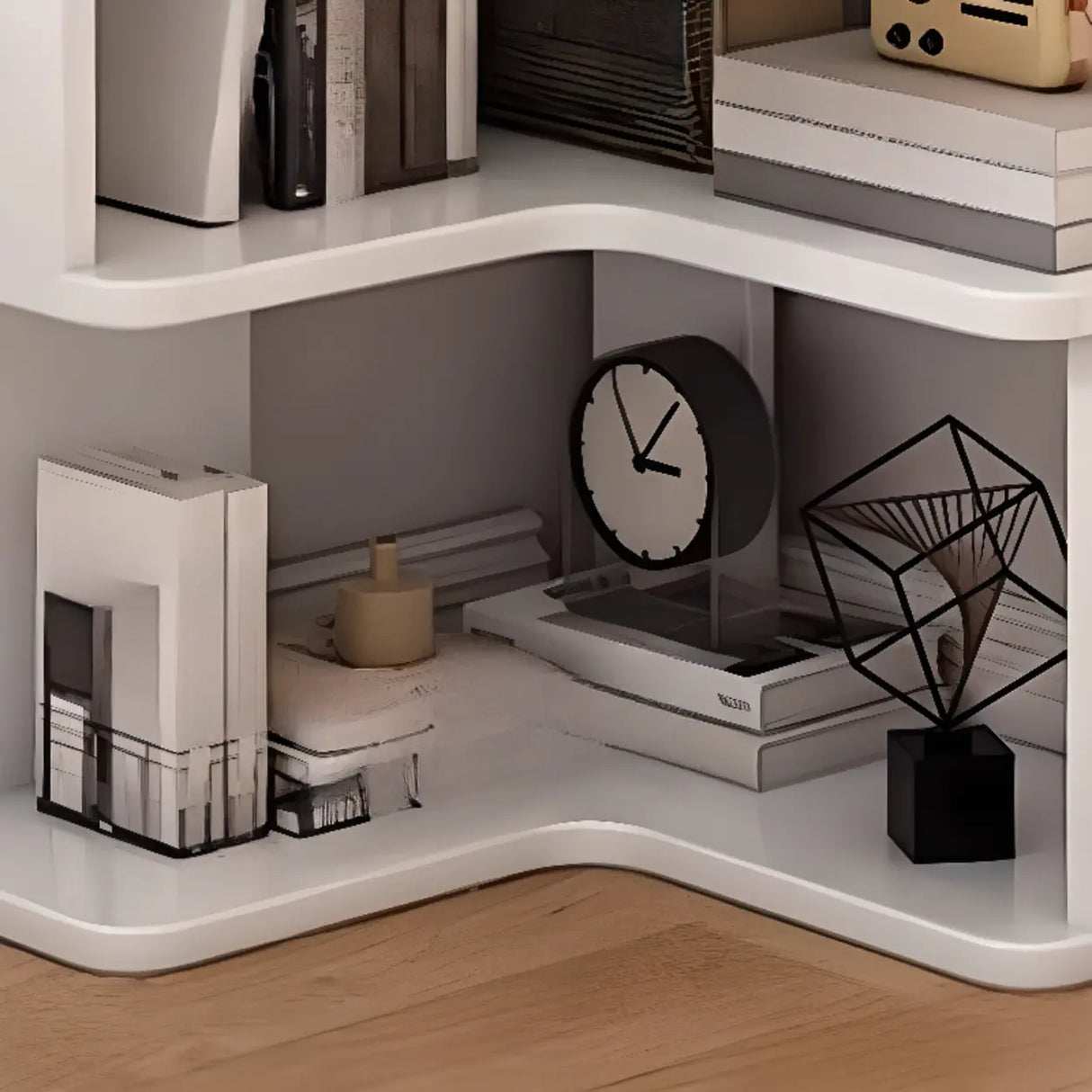 Contemporary L-Shaped Wood Corner Display Bookcase Image - 9