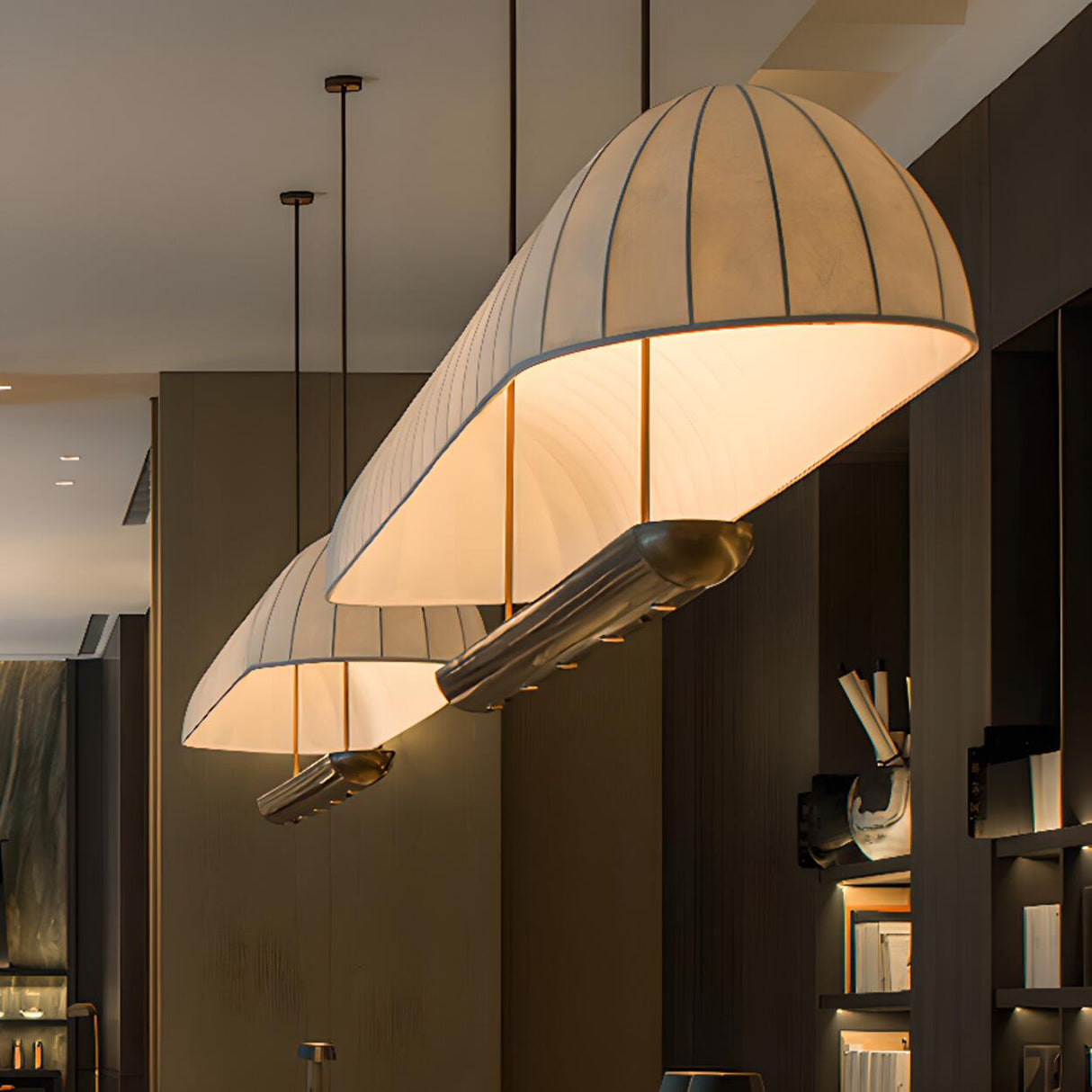 Contemporary Large Arched Fabric Island Pendant Light Image - 3