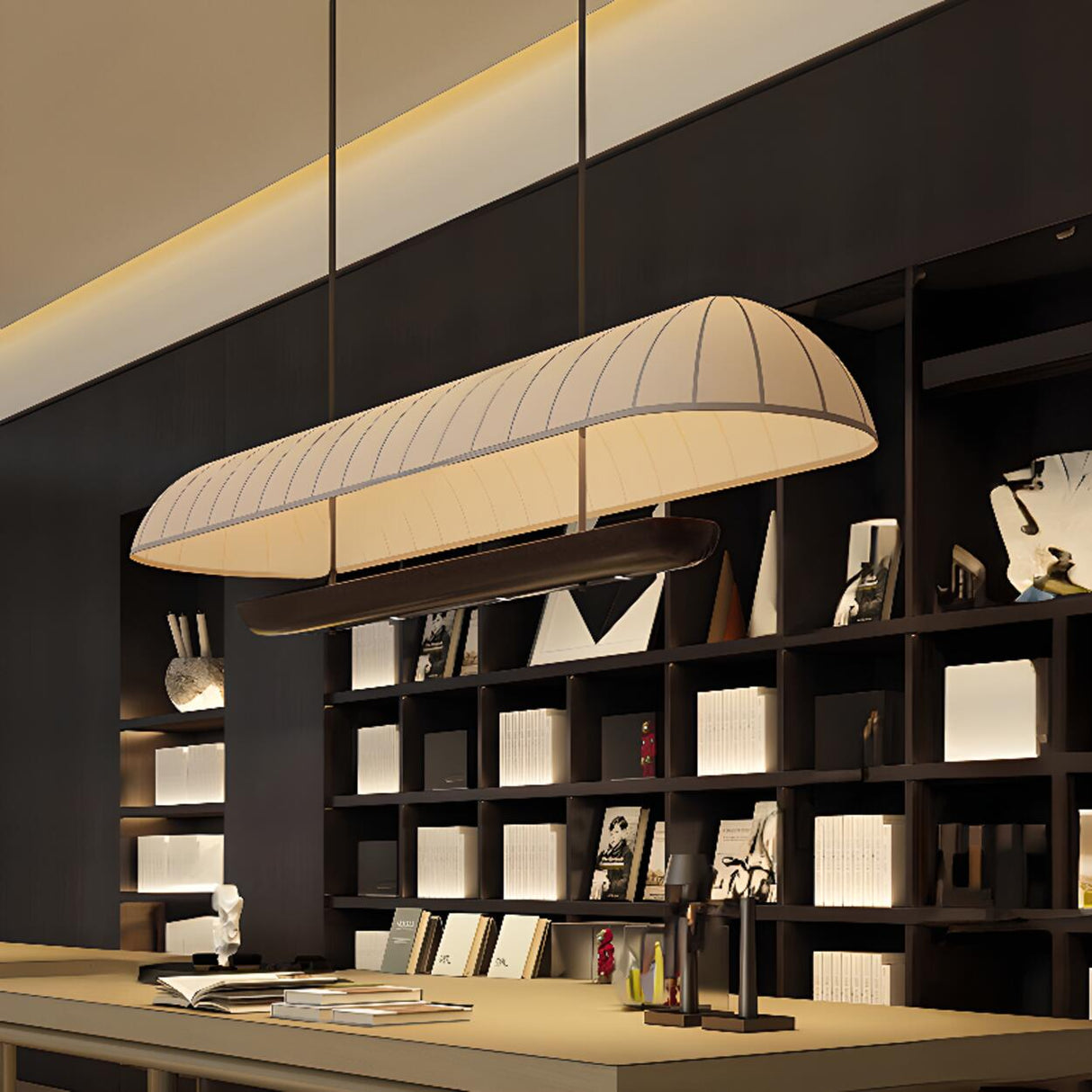 Contemporary Large Arched Fabric Island Pendant Light Image - 4