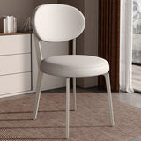 Contemporary Leather Armless Low Curved Back Dining Chair Image - 12