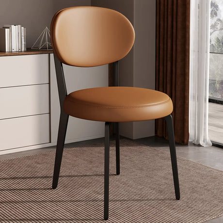 Contemporary Leather Armless Low Curved Back Dining Chair Image - 2