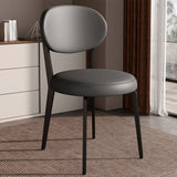 Contemporary Leather Armless Low Curved Back Dining Chair Image - 9