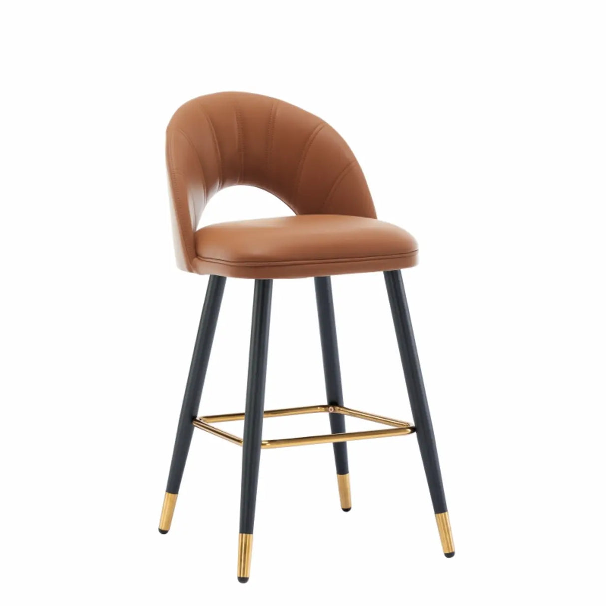 Contemporary Leather Curved Back Bar Stool with Metal Legs Image - 3