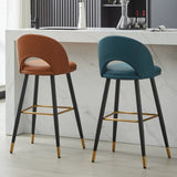 Contemporary Leather Curved Back Bar Stool with Metal Legs Image - 4