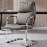 Contemporary Leather Grey Office Chair with Fixed Arms Image - 1