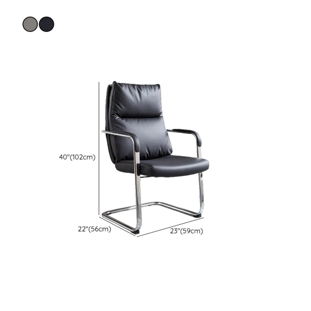 Contemporary Leather Grey Office Chair with Fixed Arms 