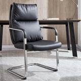 Contemporary Leather Grey Office Chair with Fixed Arms Image - 2