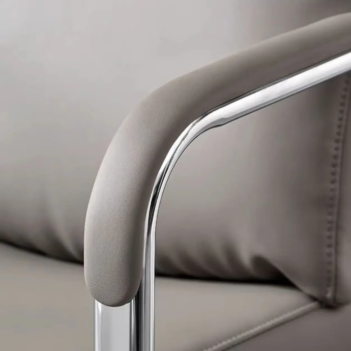 Contemporary Leather Grey Office Chair with Fixed Arms Image - 5