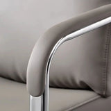 Contemporary Leather Grey Office Chair with Fixed Arms Image - 5