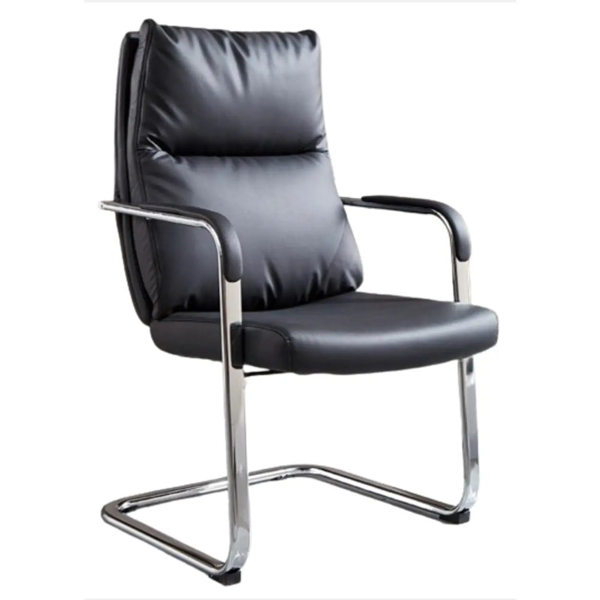 Contemporary Leather Grey Office Chair with Fixed Arms Image - 7