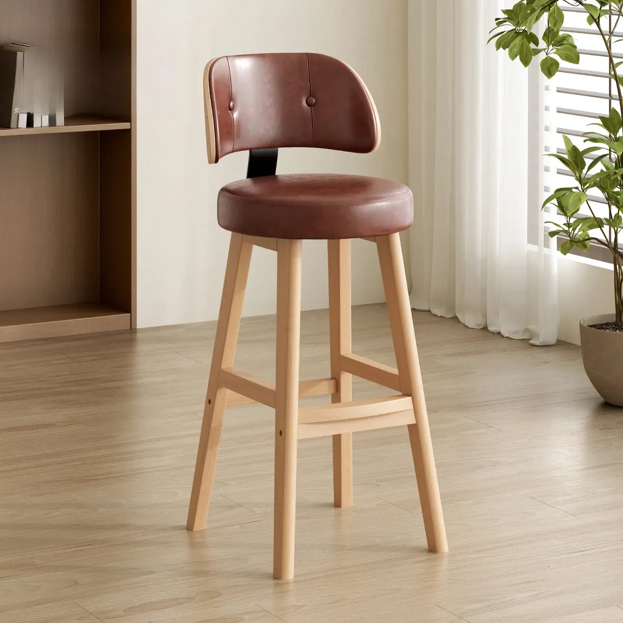 Contemporary Leather Low Curved Back Counter Height Bar Stool Image - 10