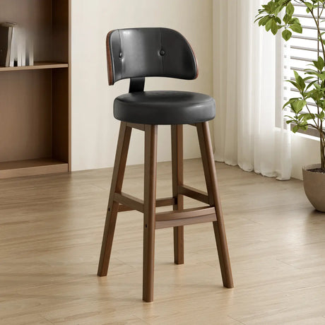 Contemporary Leather Low Curved Back Counter Height Bar Stool Image - 2