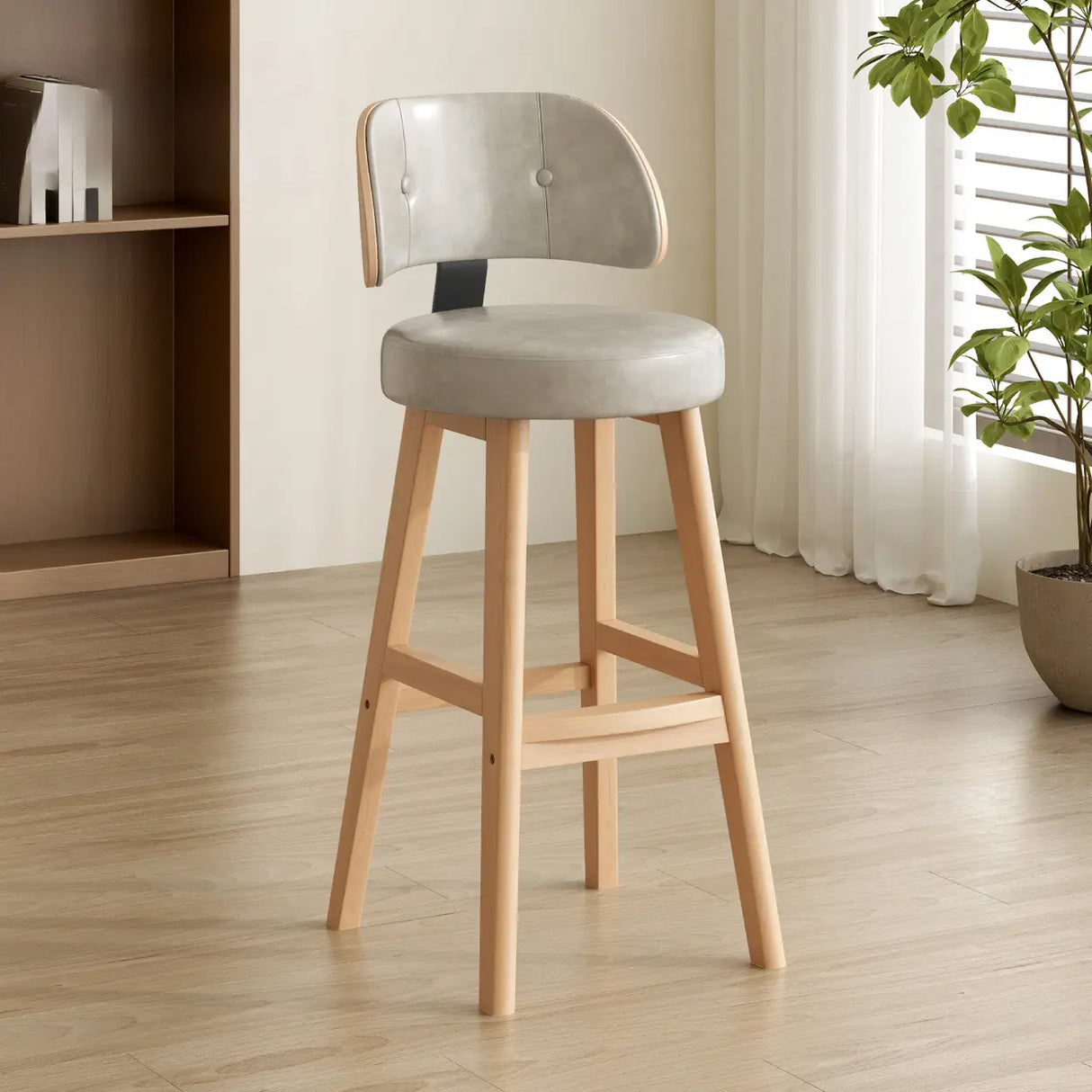 Contemporary Leather Low Curved Back Counter Height Bar Stool Image - 4